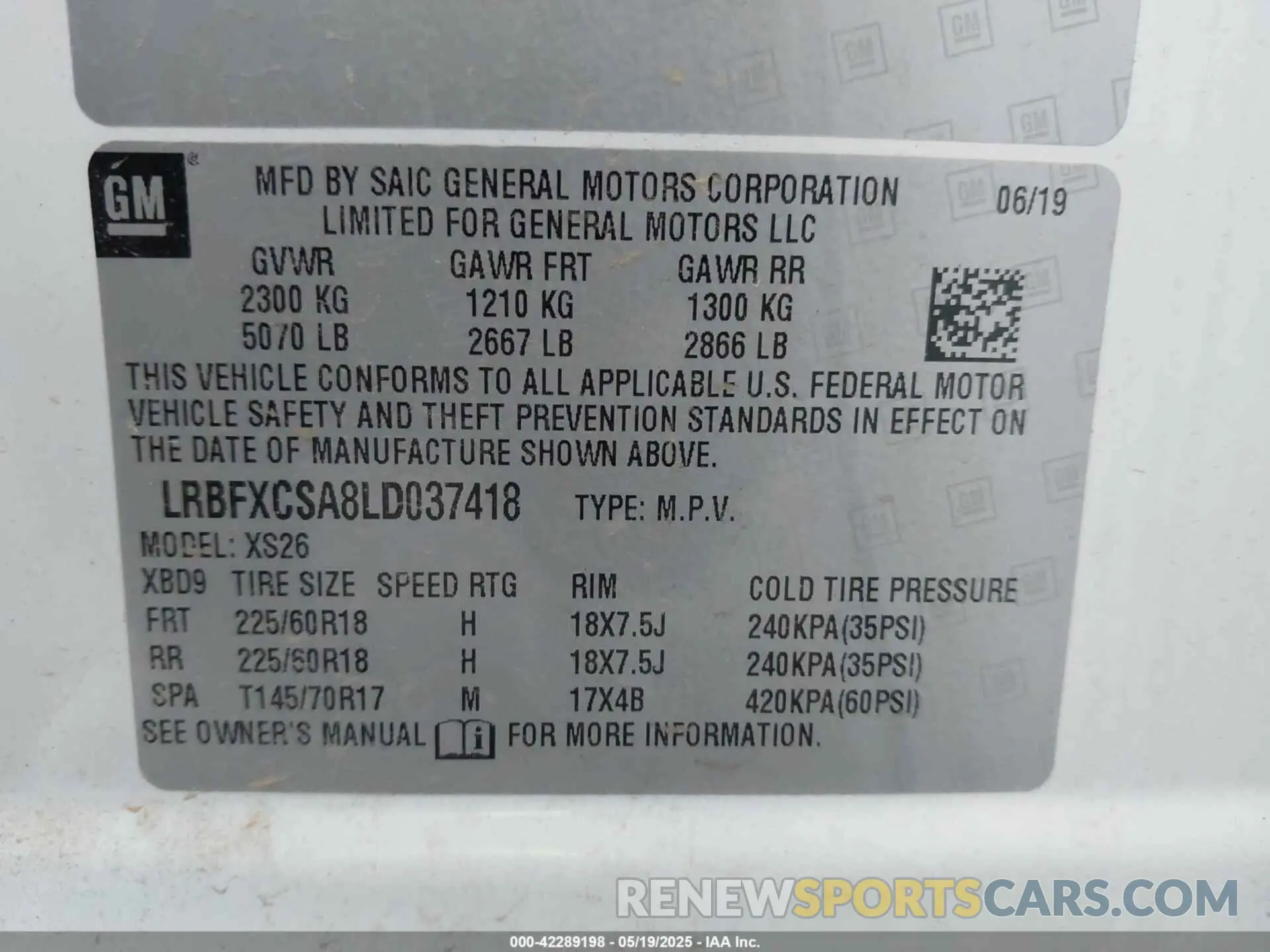 9 Photograph of a damaged car LRBFXCSA8LD037418 BUICK ENVISION 2020