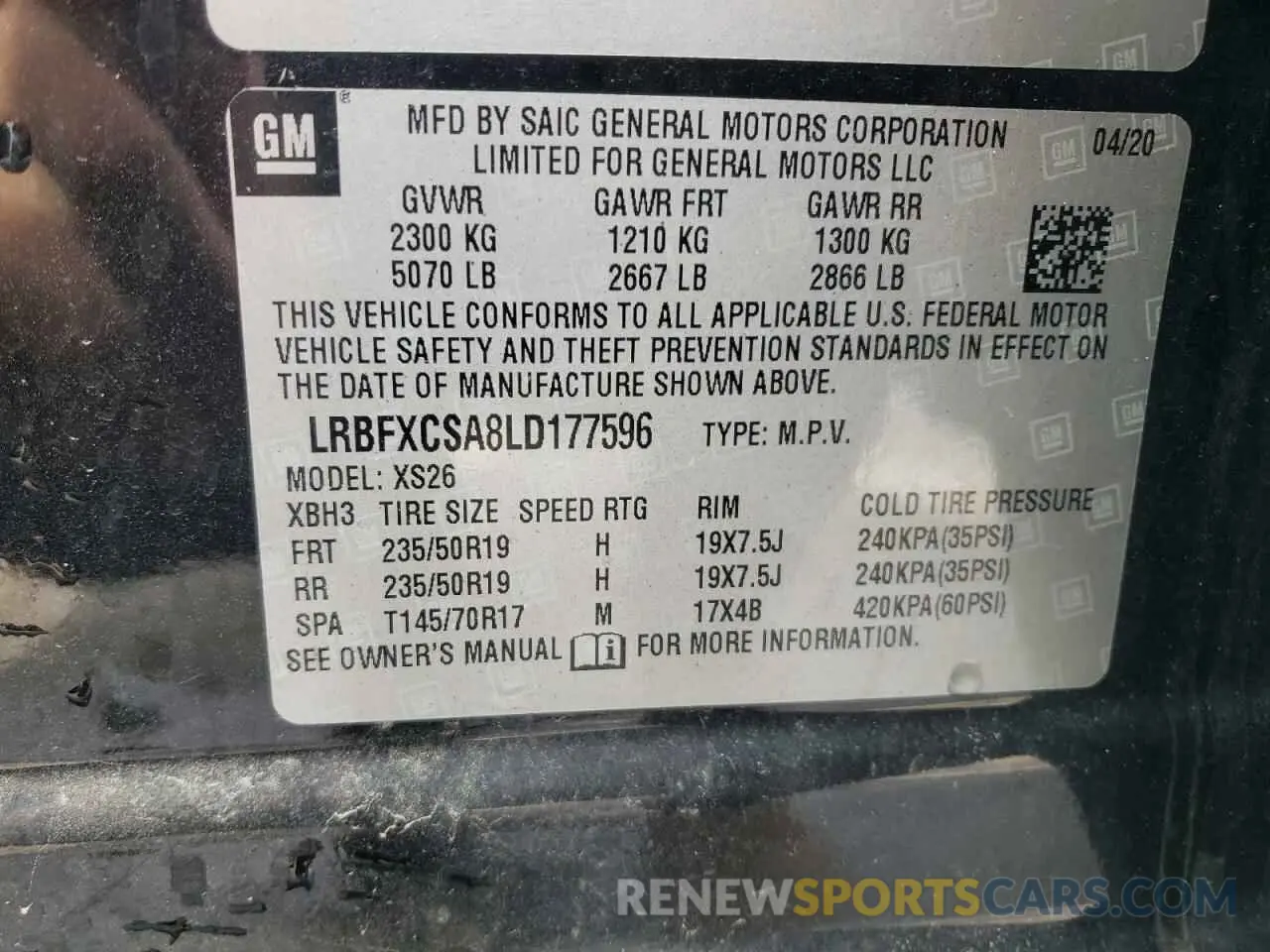 13 Photograph of a damaged car LRBFXCSA8LD177596 BUICK ENVISION 2020
