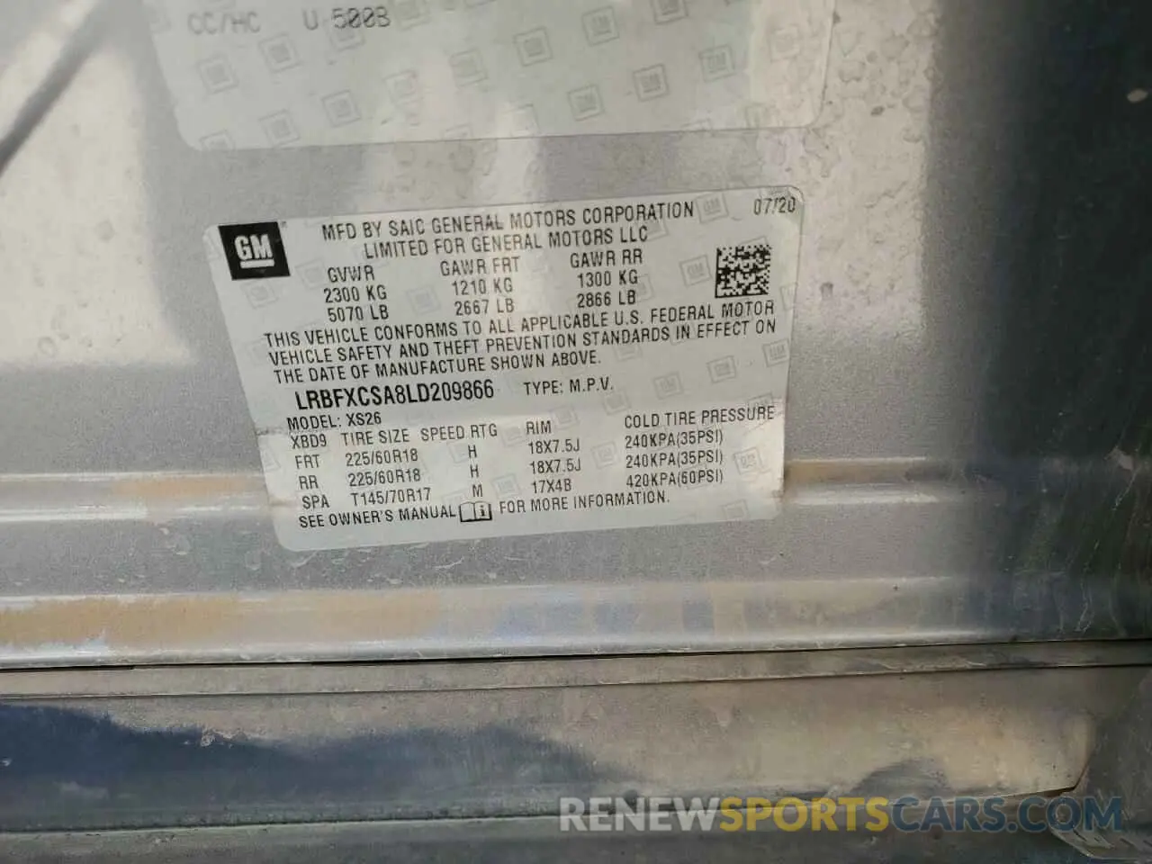 13 Photograph of a damaged car LRBFXCSA8LD209866 BUICK ENVISION 2020