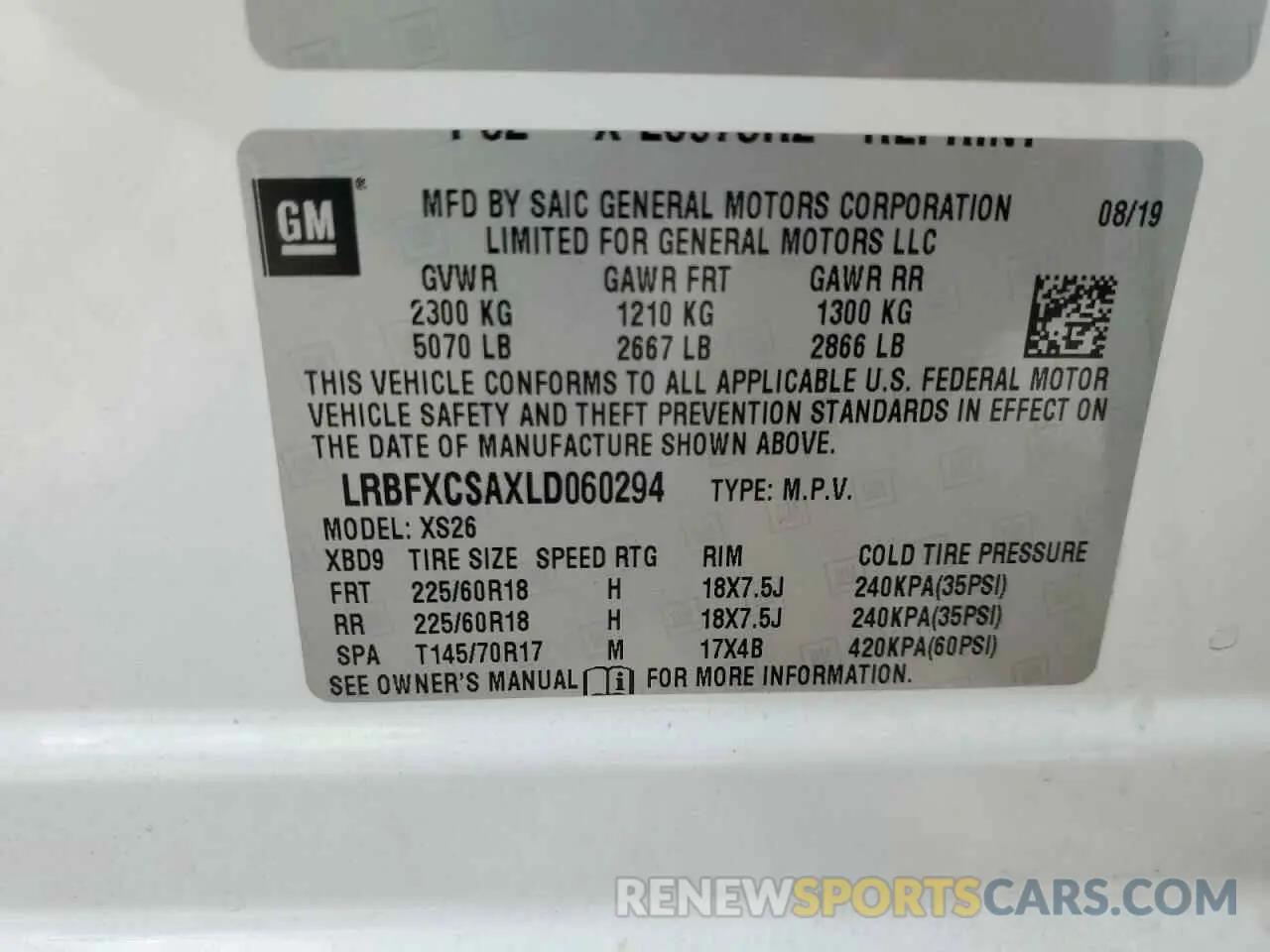 13 Photograph of a damaged car LRBFXCSAXLD060294 BUICK ENVISION 2020