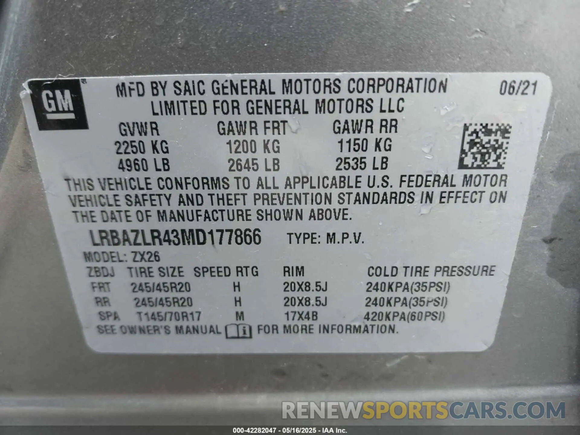 9 Photograph of a damaged car LRBAZLR43MD177866 BUICK ENVISION 2021