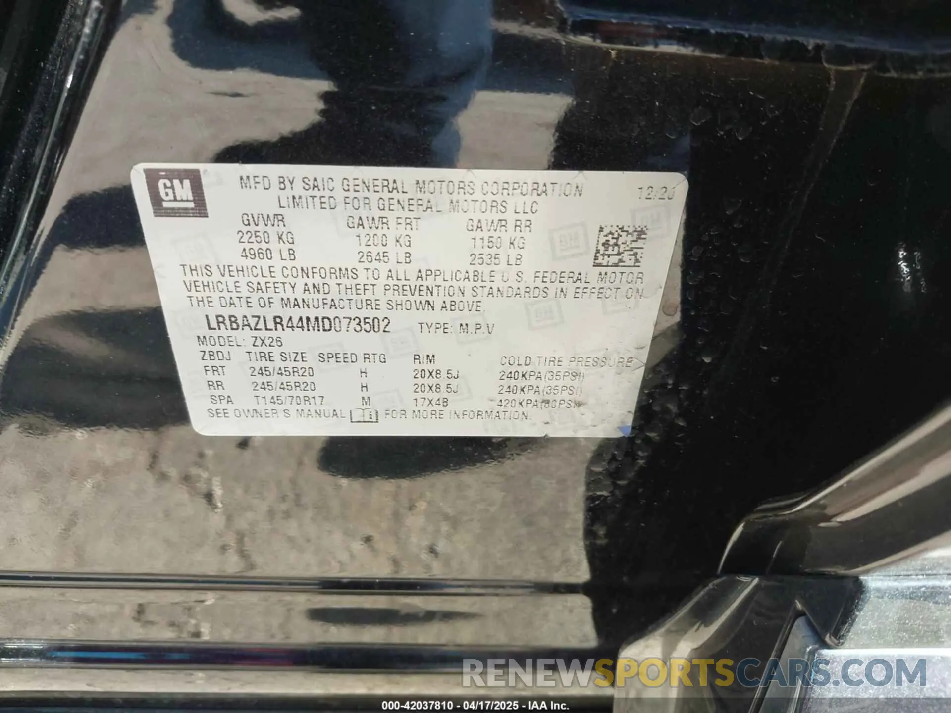 9 Photograph of a damaged car LRBAZLR44MD073502 BUICK ENVISION 2021