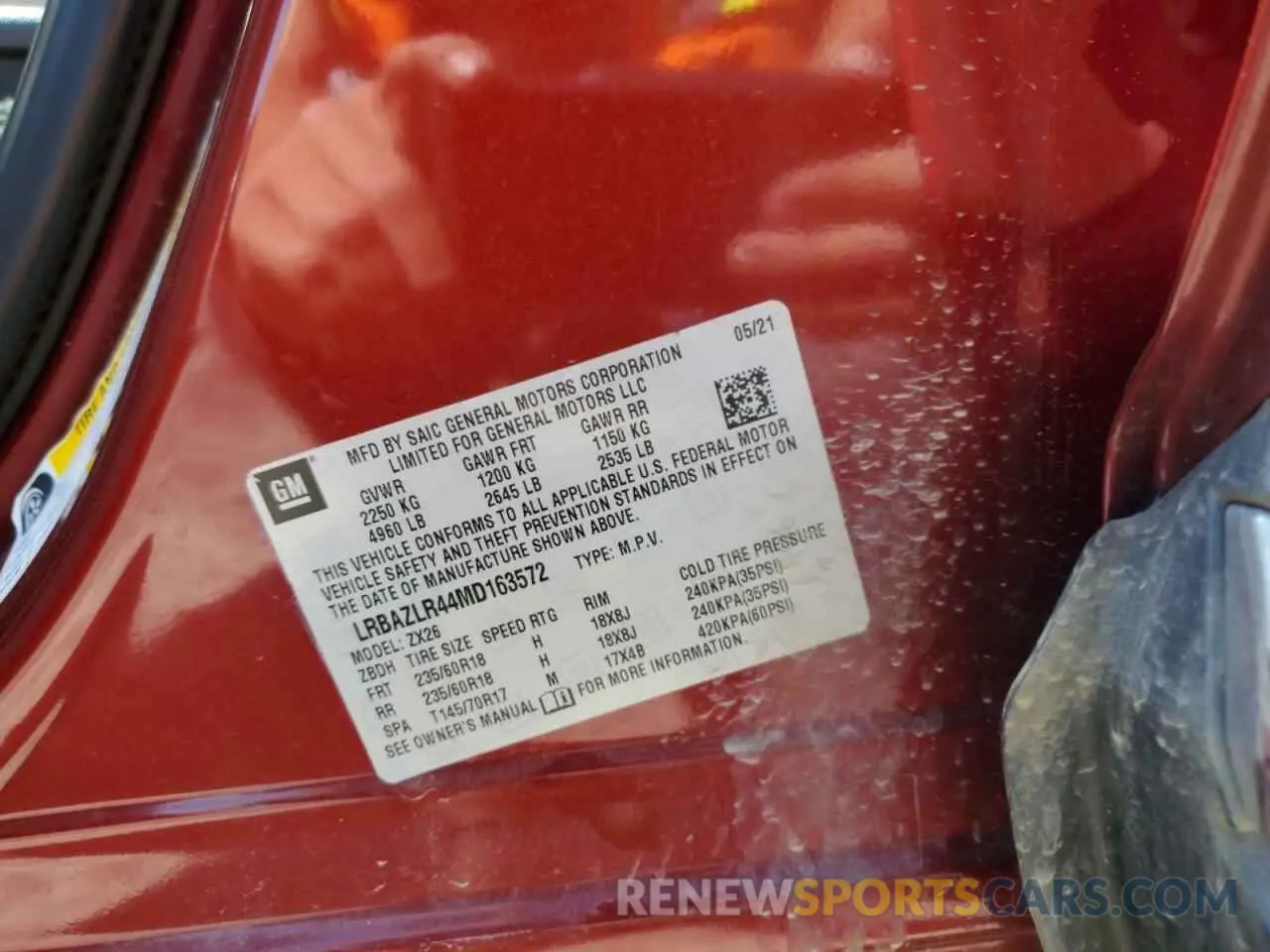 14 Photograph of a damaged car LRBAZLR44MD163572 BUICK ENVISION 2021