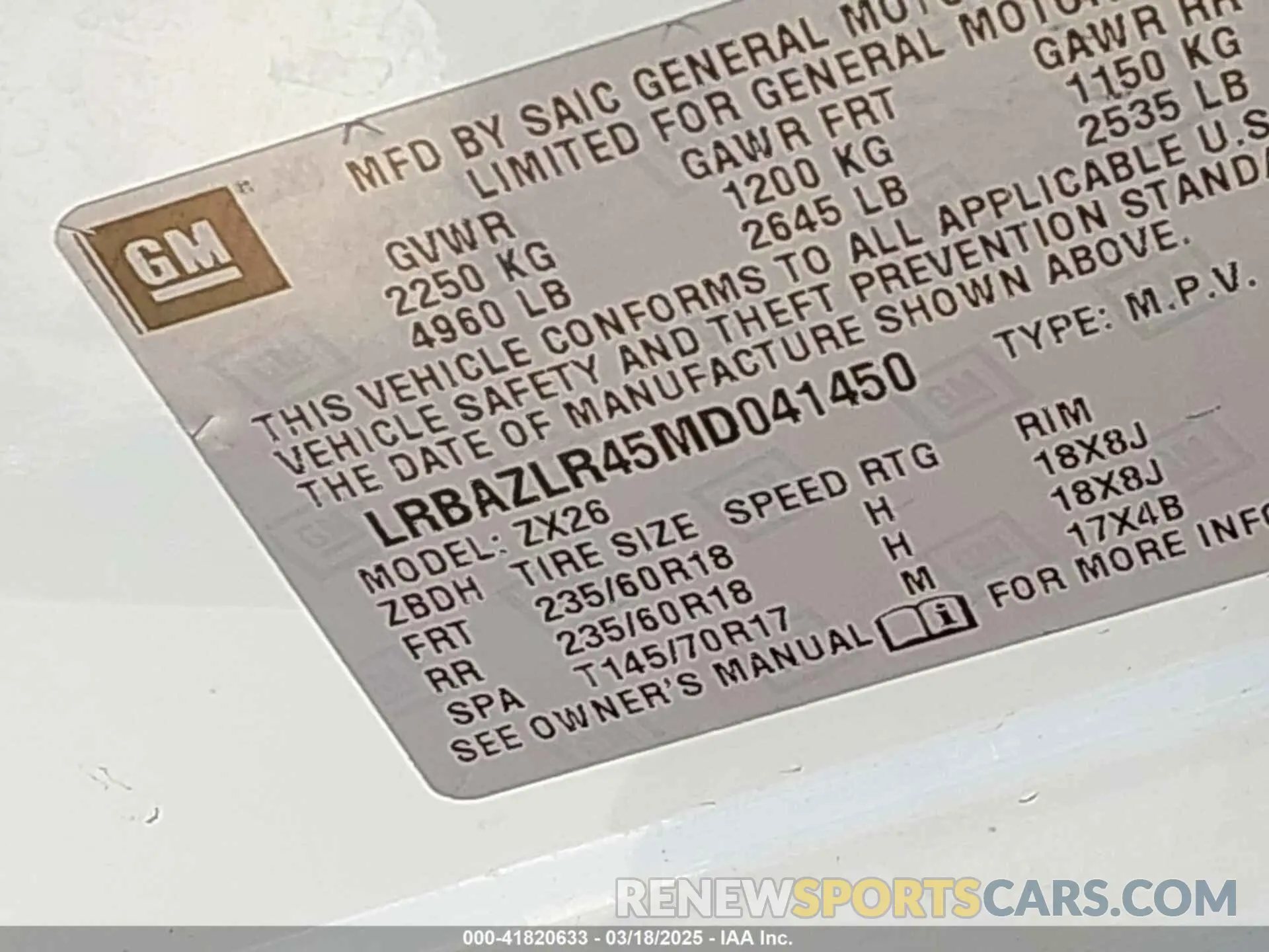 9 Photograph of a damaged car LRBAZLR45MD041450 BUICK ENVISION 2021
