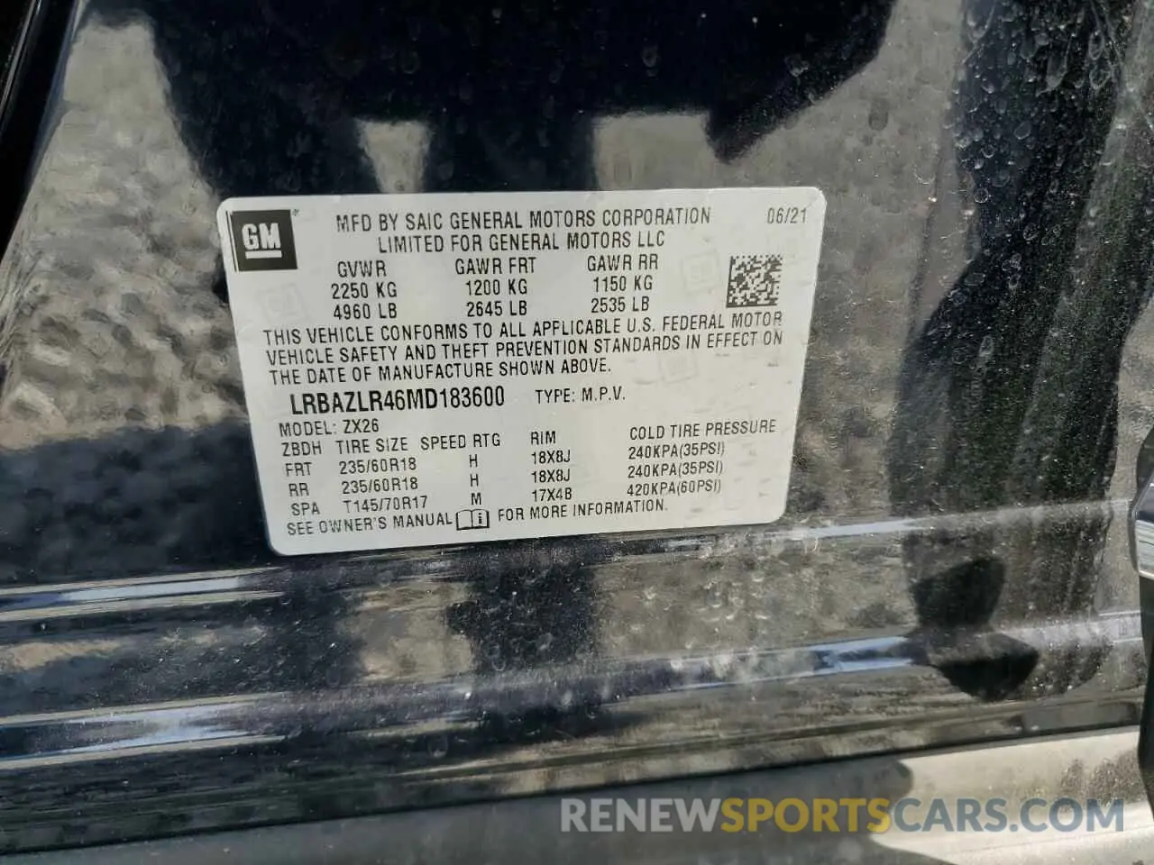 14 Photograph of a damaged car LRBAZLR46MD183600 BUICK ENVISION 2021
