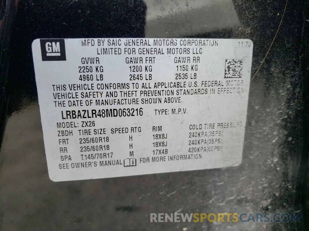 14 Photograph of a damaged car LRBAZLR48MD063216 BUICK ENVISION 2021