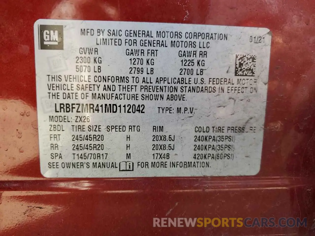 14 Photograph of a damaged car LRBFZMR41MD112042 BUICK ENVISION 2021
