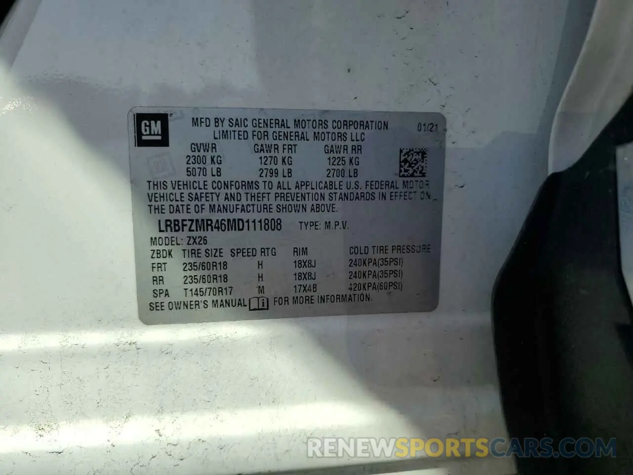 13 Photograph of a damaged car LRBFZMR46MD111808 BUICK ENVISION 2021