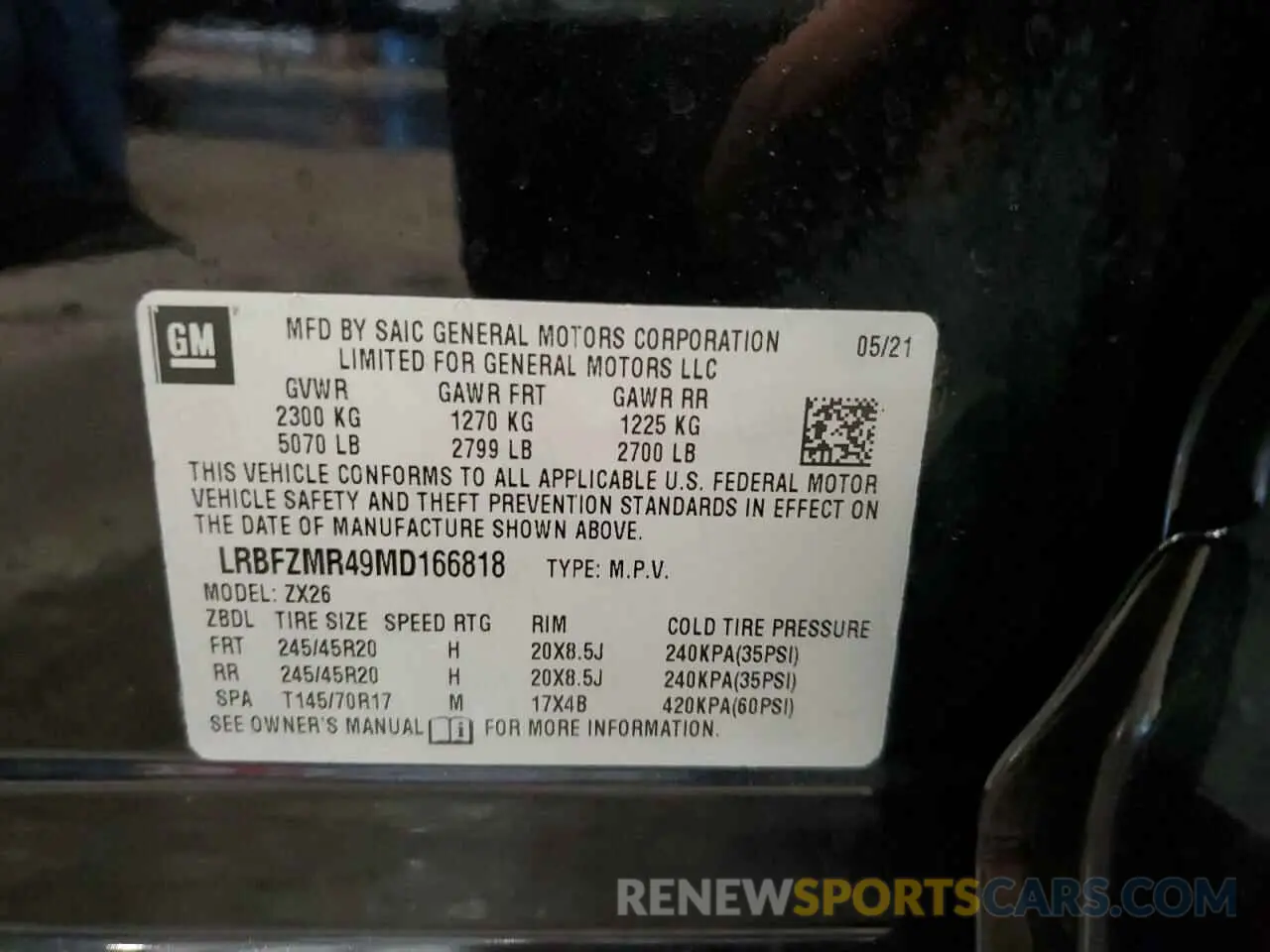 12 Photograph of a damaged car LRBFZMR49MD166818 BUICK ENVISION 2021