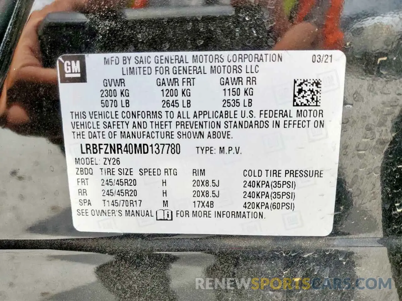 14 Photograph of a damaged car LRBFZNR40MD137780 BUICK ENVISION 2021