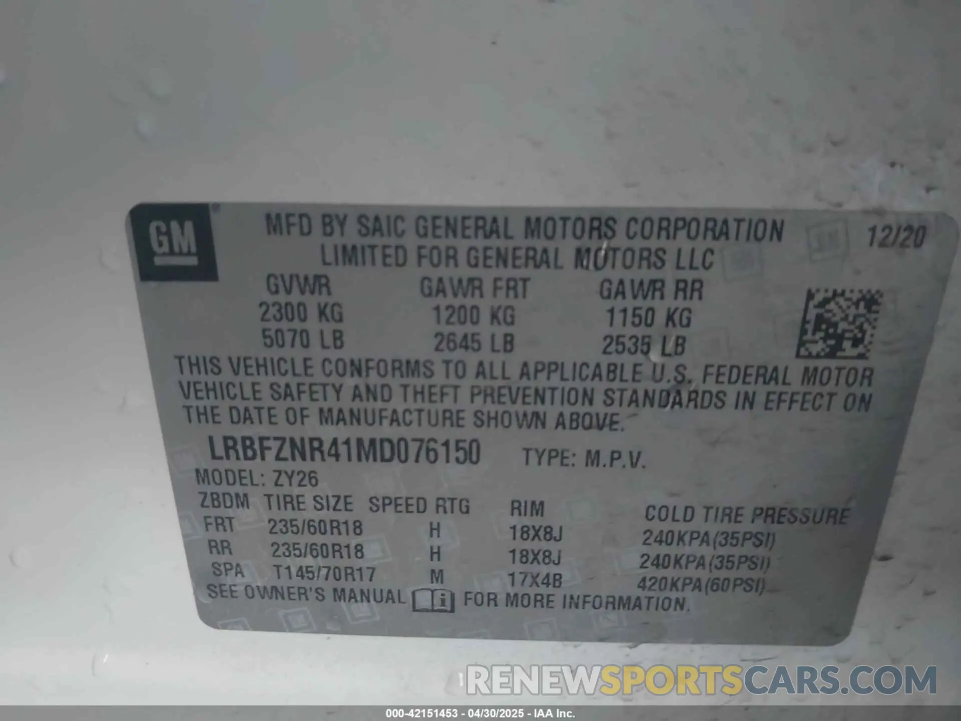 9 Photograph of a damaged car LRBFZNR41MD076150 BUICK ENVISION 2021