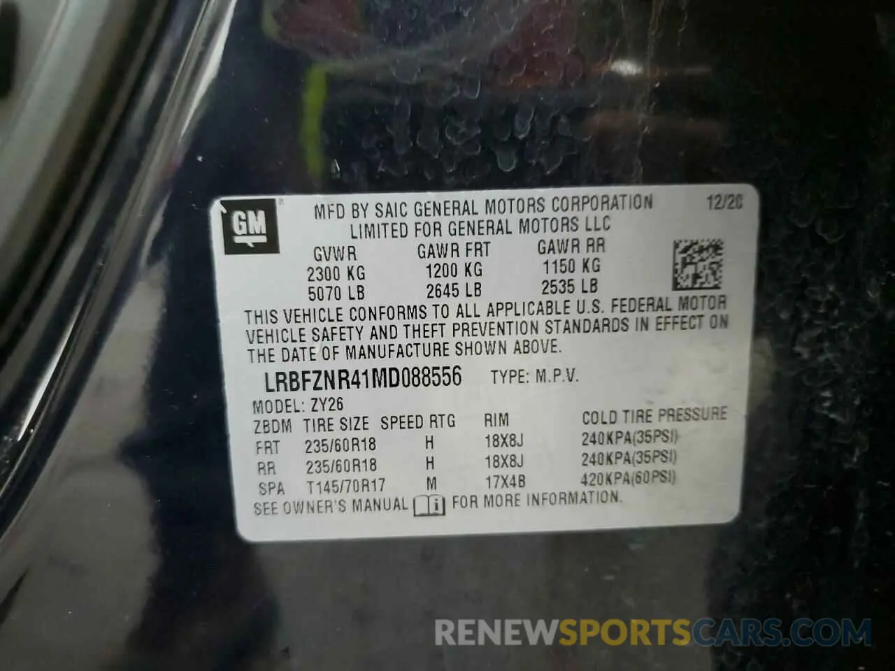 14 Photograph of a damaged car LRBFZNR41MD088556 BUICK ENVISION 2021