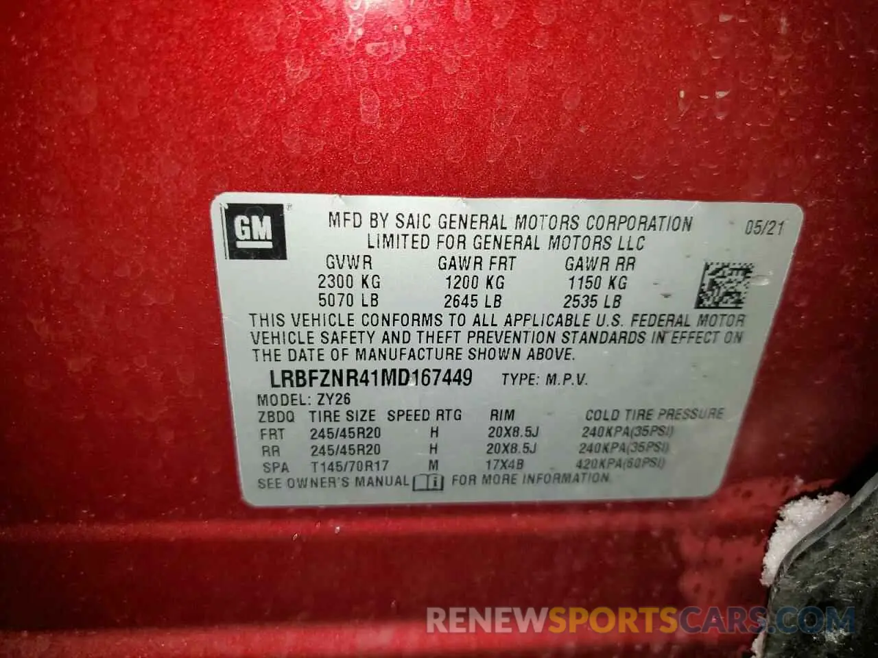 15 Photograph of a damaged car LRBFZNR41MD167449 BUICK ENVISION 2021