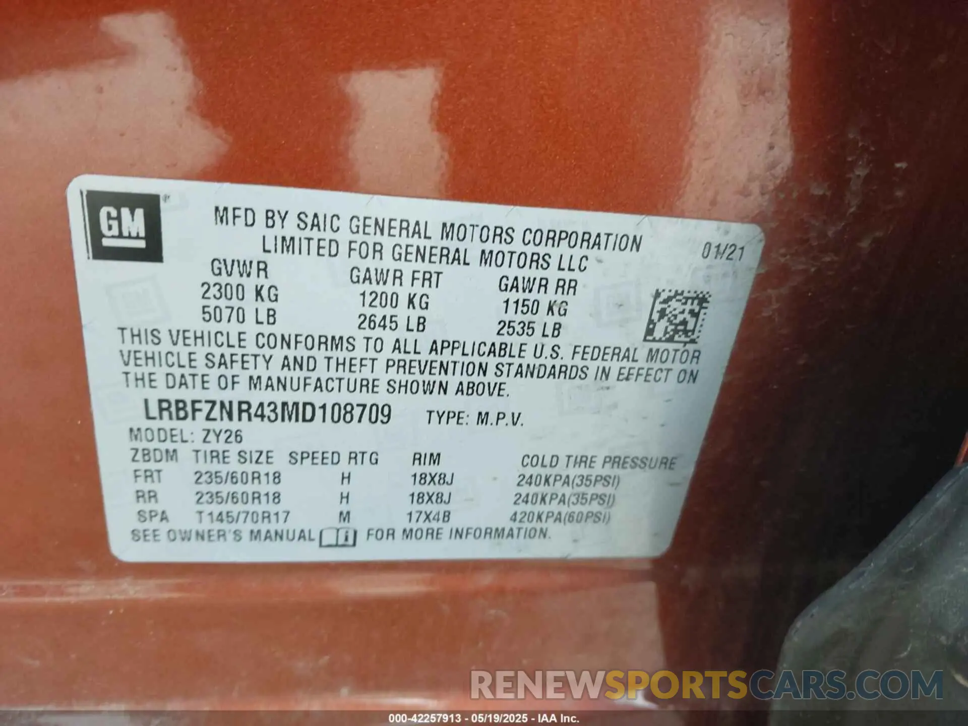 9 Photograph of a damaged car LRBFZNR43MD108709 BUICK ENVISION 2021