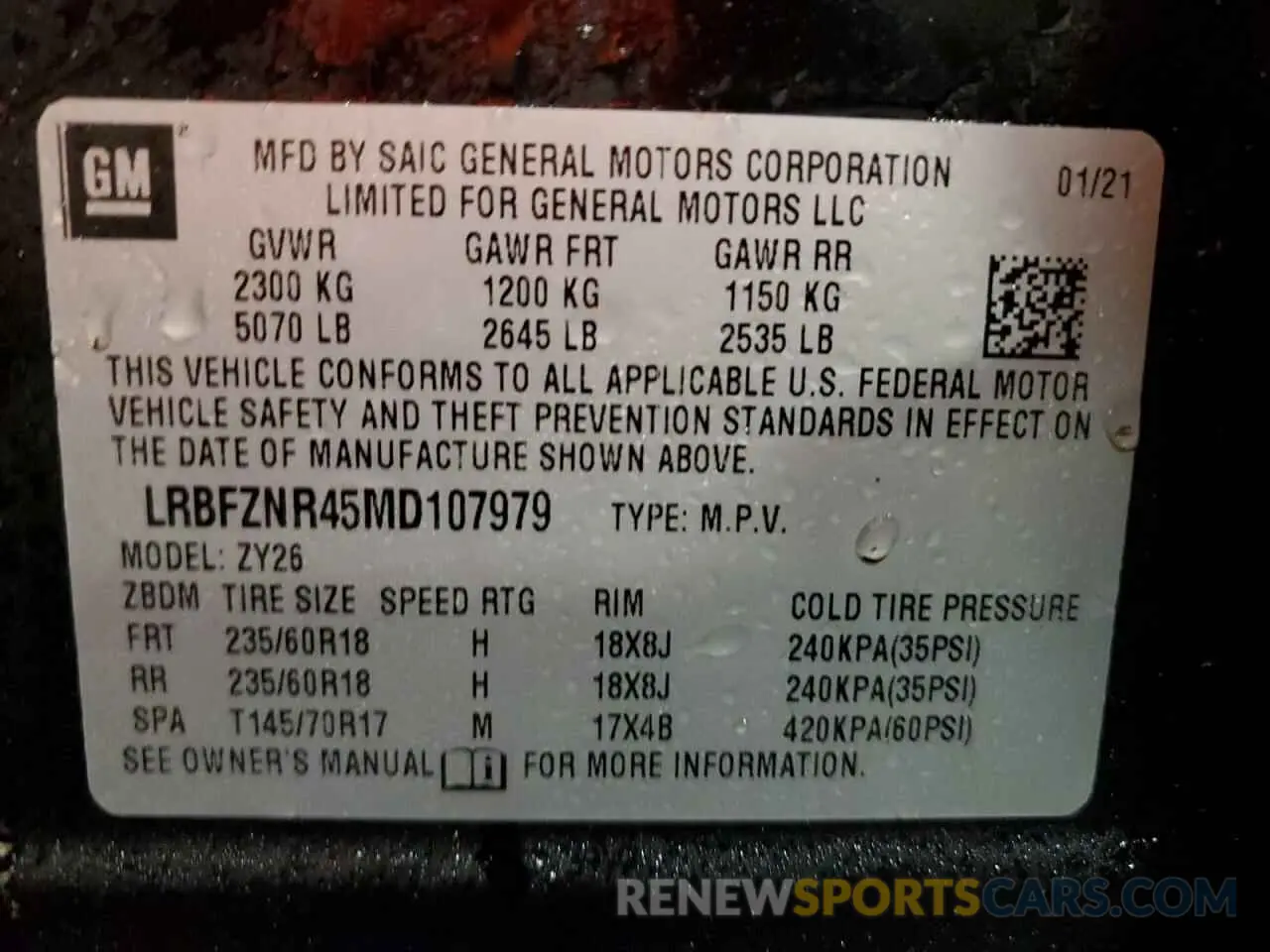 14 Photograph of a damaged car LRBFZNR45MD107979 BUICK ENVISION 2021