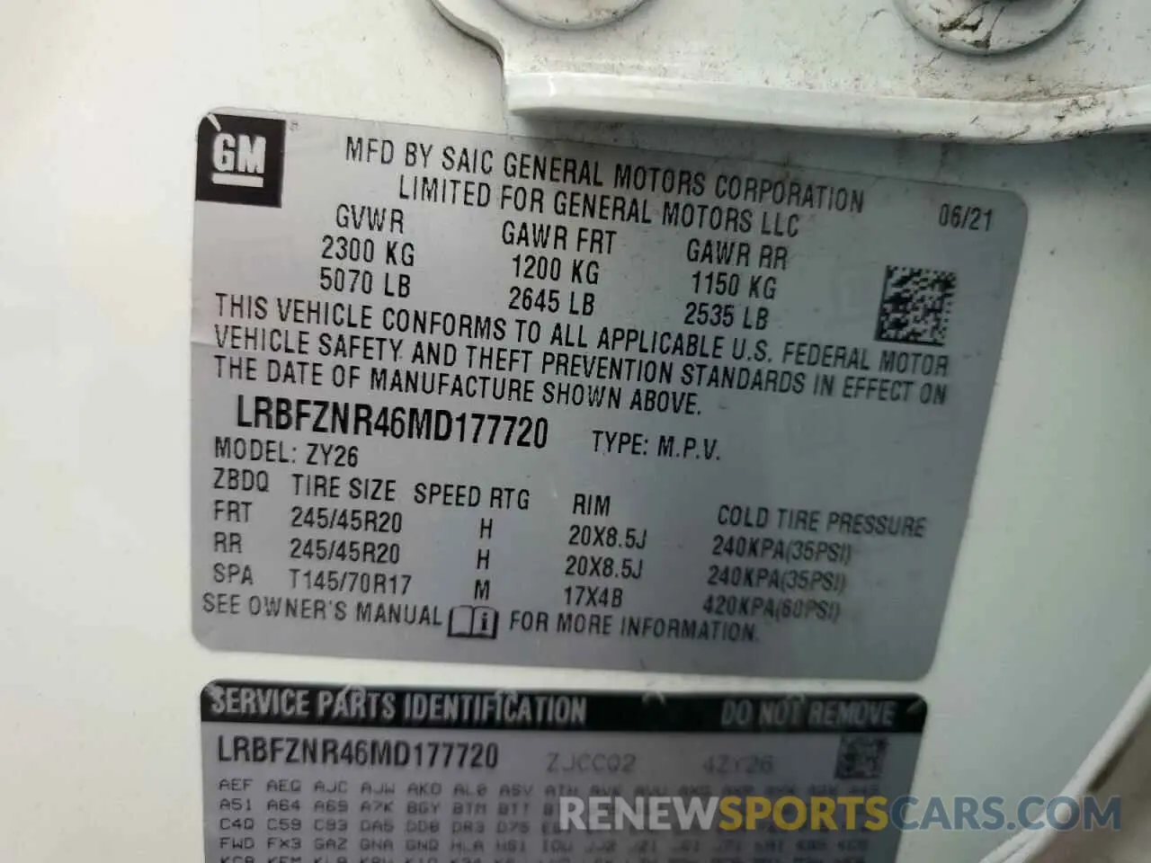 14 Photograph of a damaged car LRBFZNR46MD177720 BUICK ENVISION 2021