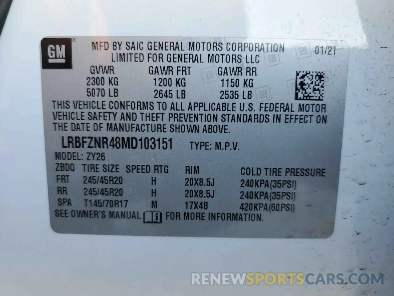 13 Photograph of a damaged car LRBFZNR48MD103151 BUICK ENVISION 2021