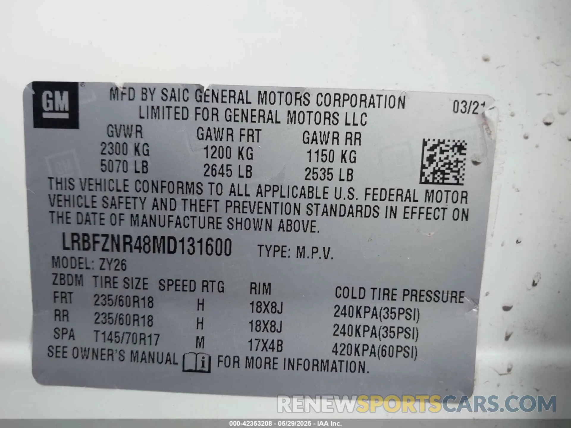9 Photograph of a damaged car LRBFZNR48MD131600 BUICK ENVISION 2021