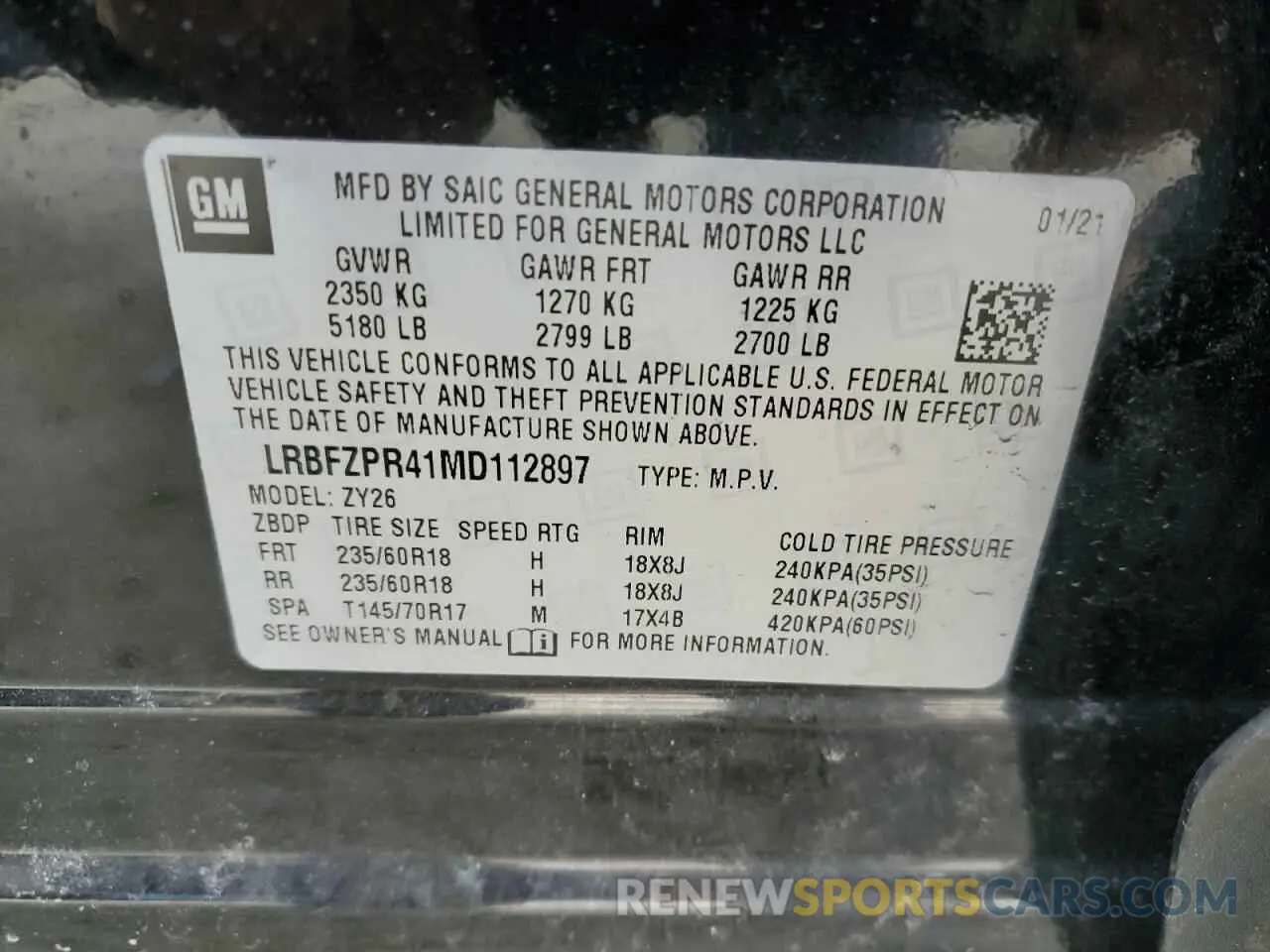 13 Photograph of a damaged car LRBFZPR41MD112897 BUICK ENVISION 2021