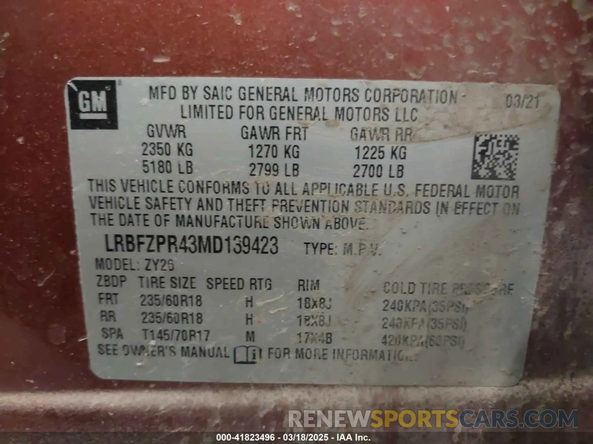 9 Photograph of a damaged car LRBFZPR43MD139423 BUICK ENVISION 2021