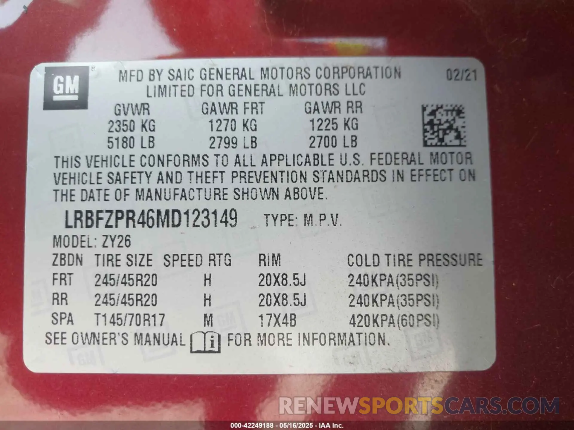 9 Photograph of a damaged car LRBFZPR46MD123149 BUICK ENVISION 2021