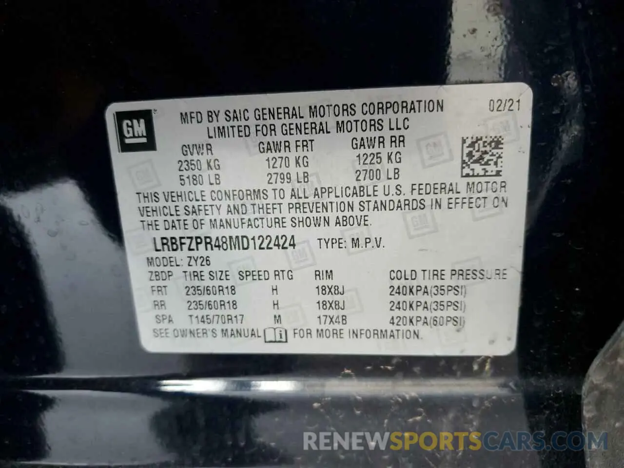 14 Photograph of a damaged car LRBFZPR48MD122424 BUICK ENVISION 2021