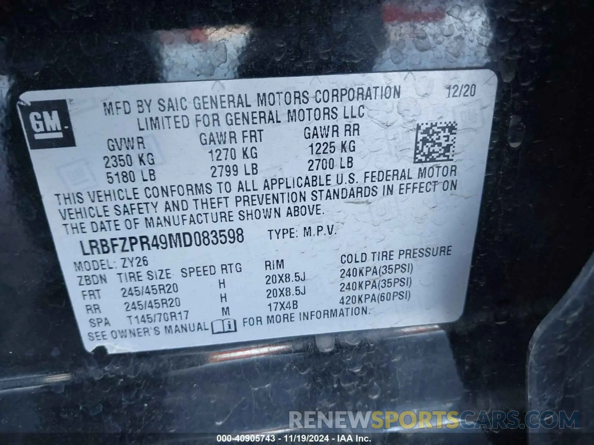 9 Photograph of a damaged car LRBFZPR49MD083598 BUICK ENVISION 2021
