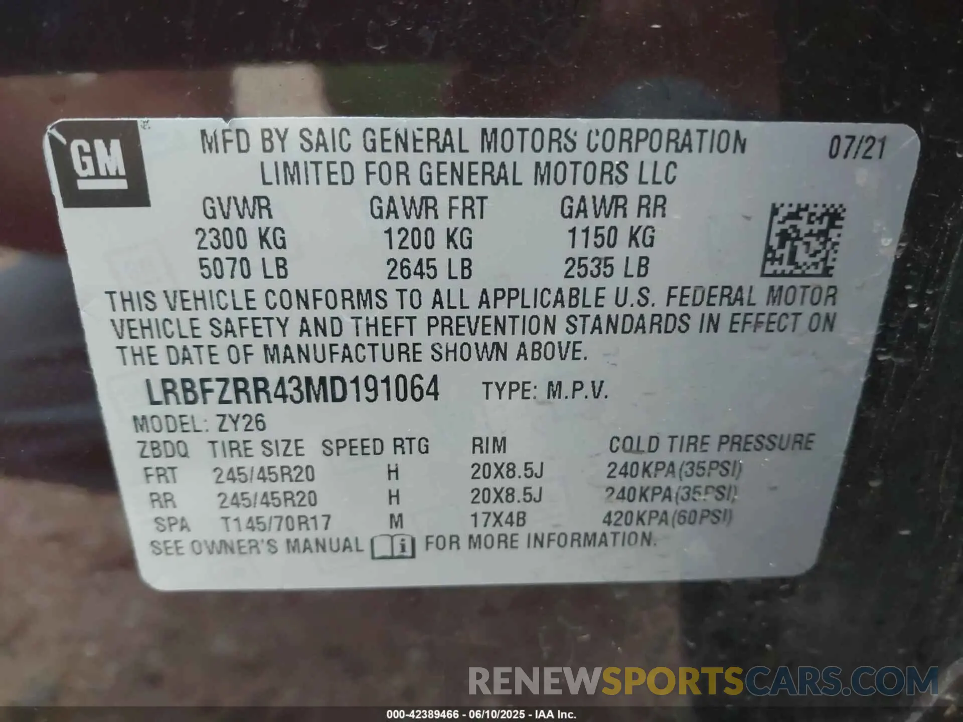 9 Photograph of a damaged car LRBFZRR43MD191064 BUICK ENVISION 2021