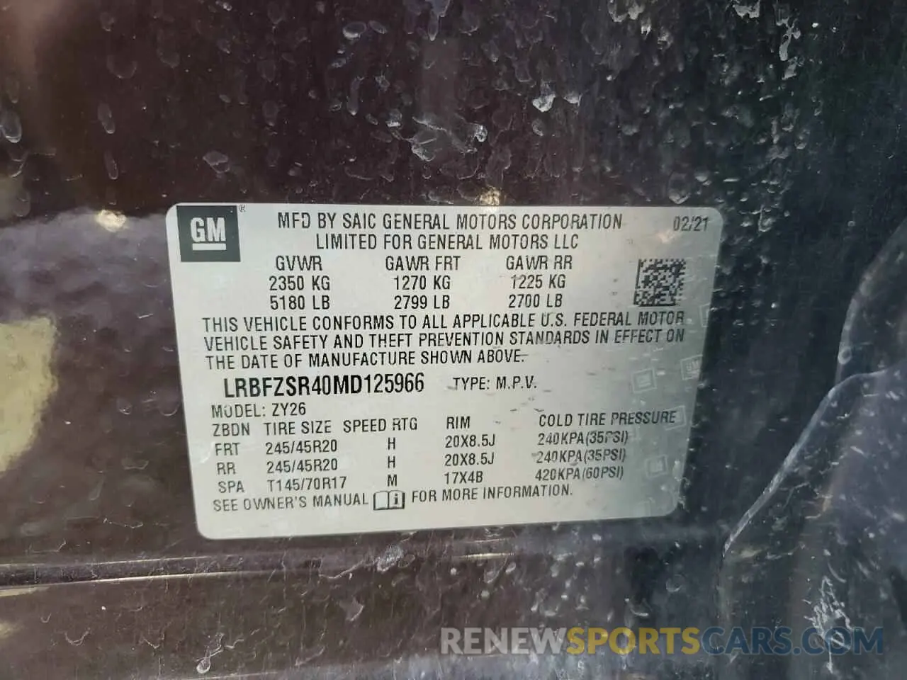14 Photograph of a damaged car LRBFZSR40MD125966 BUICK ENVISION 2021