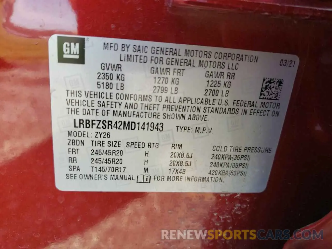 15 Photograph of a damaged car LRBFZSR42MD141943 BUICK ENVISION 2021