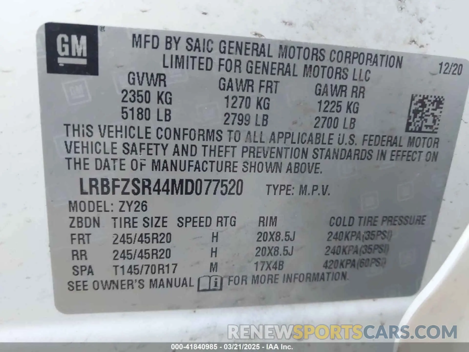 9 Photograph of a damaged car LRBFZSR44MD077520 BUICK ENVISION 2021