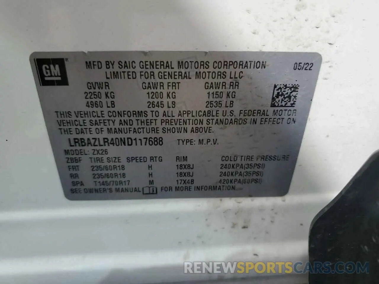 12 Photograph of a damaged car LRBAZLR40ND117688 BUICK ENVISION 2022