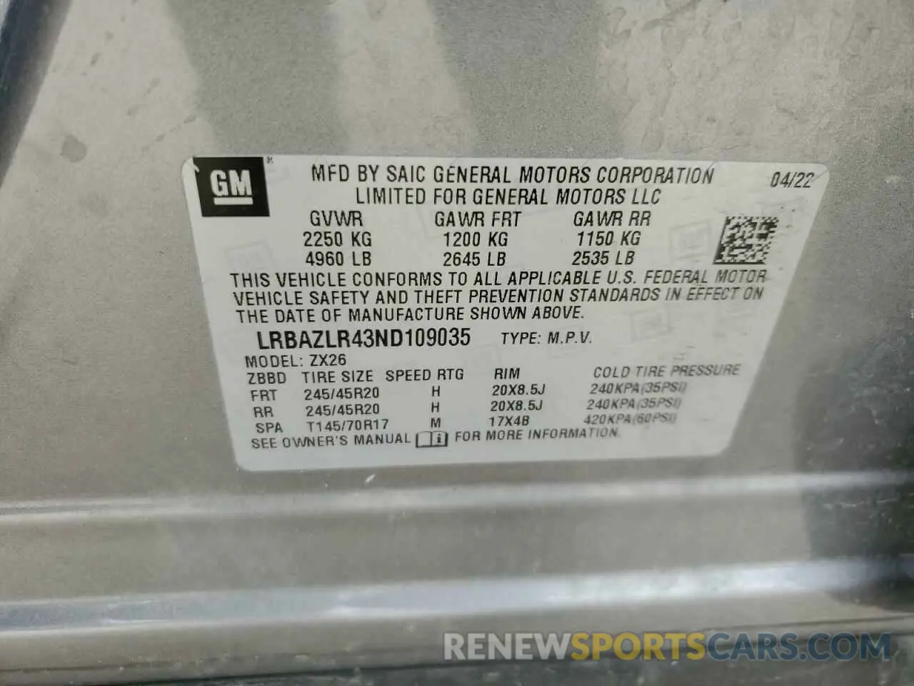 13 Photograph of a damaged car LRBAZLR43ND109035 BUICK ENVISION 2022
