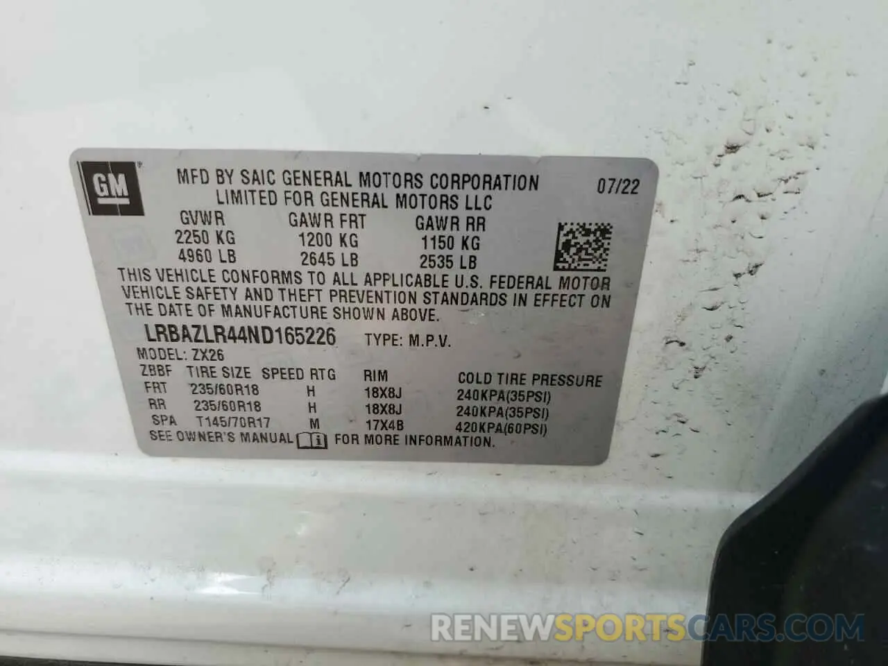 13 Photograph of a damaged car LRBAZLR44ND165226 BUICK ENVISION 2022