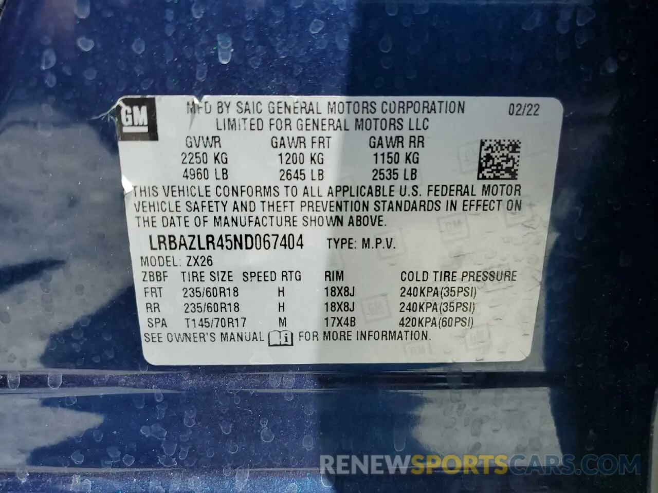 13 Photograph of a damaged car LRBAZLR45ND067404 BUICK ENVISION 2022