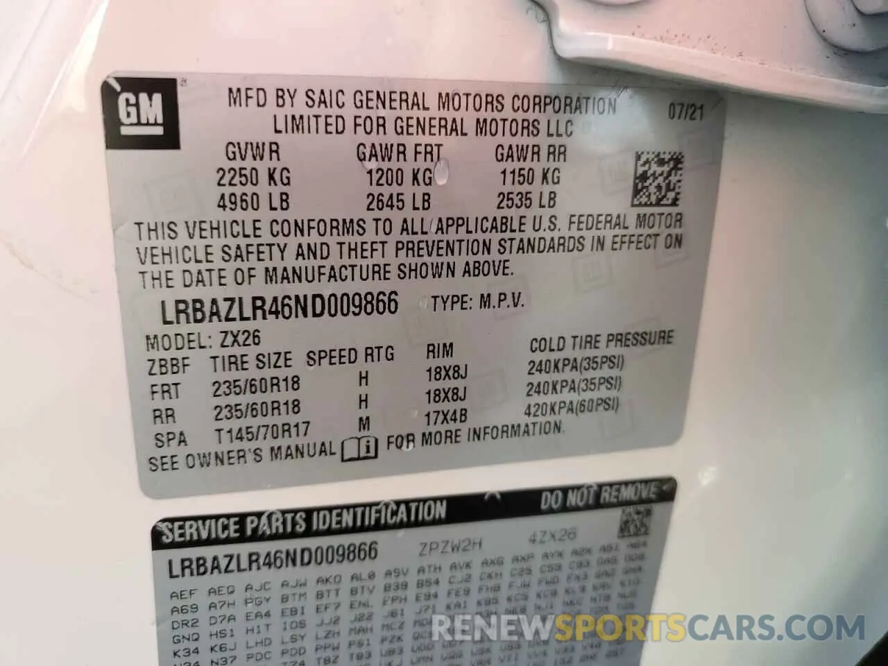13 Photograph of a damaged car LRBAZLR46ND009866 BUICK ENVISION 2022