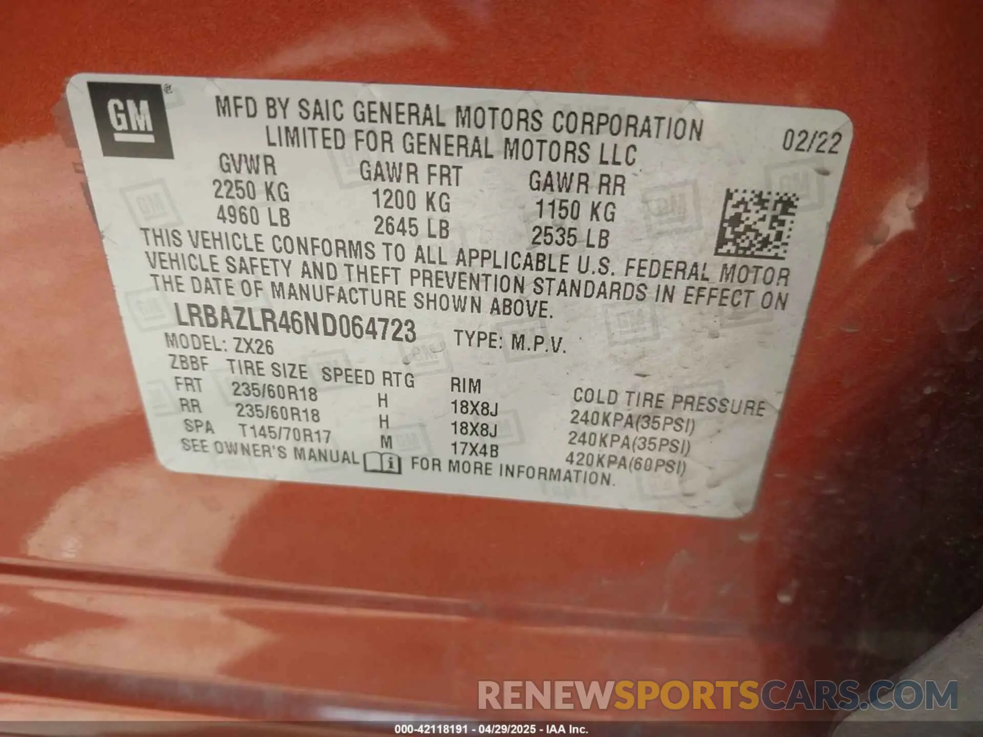 9 Photograph of a damaged car LRBAZLR46ND064723 BUICK ENVISION 2022