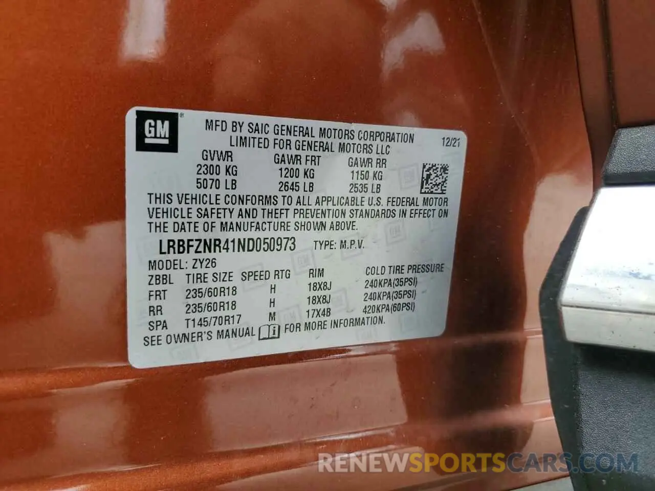13 Photograph of a damaged car LRBFZNR41ND050973 BUICK ENVISION 2022