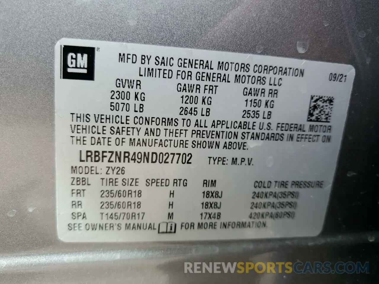 13 Photograph of a damaged car LRBFZNR49ND027702 BUICK ENVISION 2022