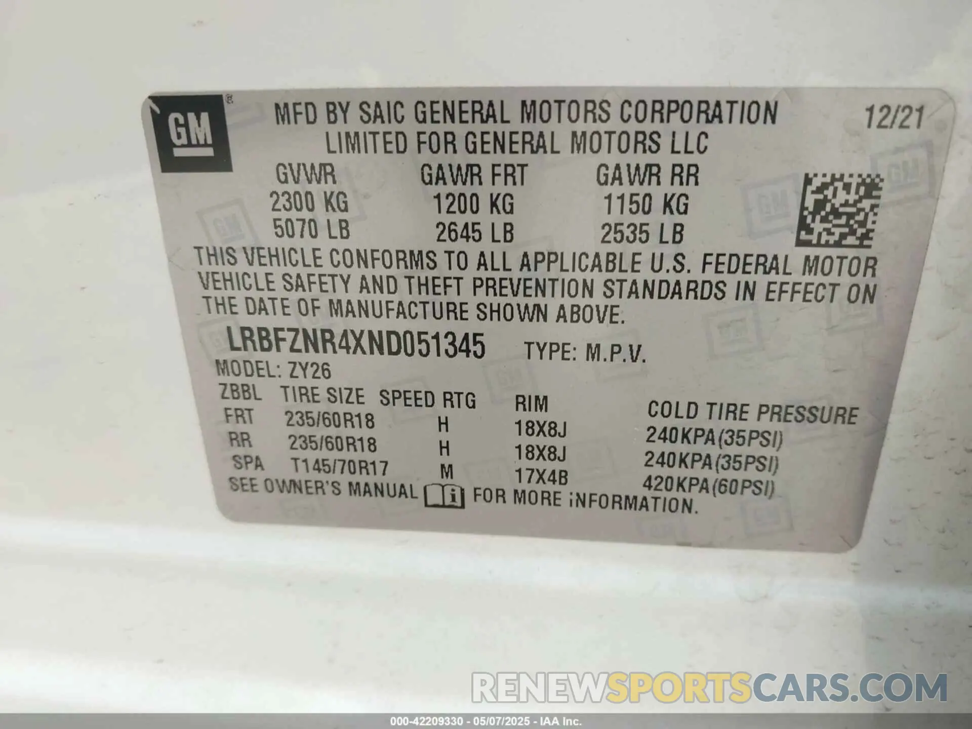 9 Photograph of a damaged car LRBFZNR4XND051345 BUICK ENVISION 2022
