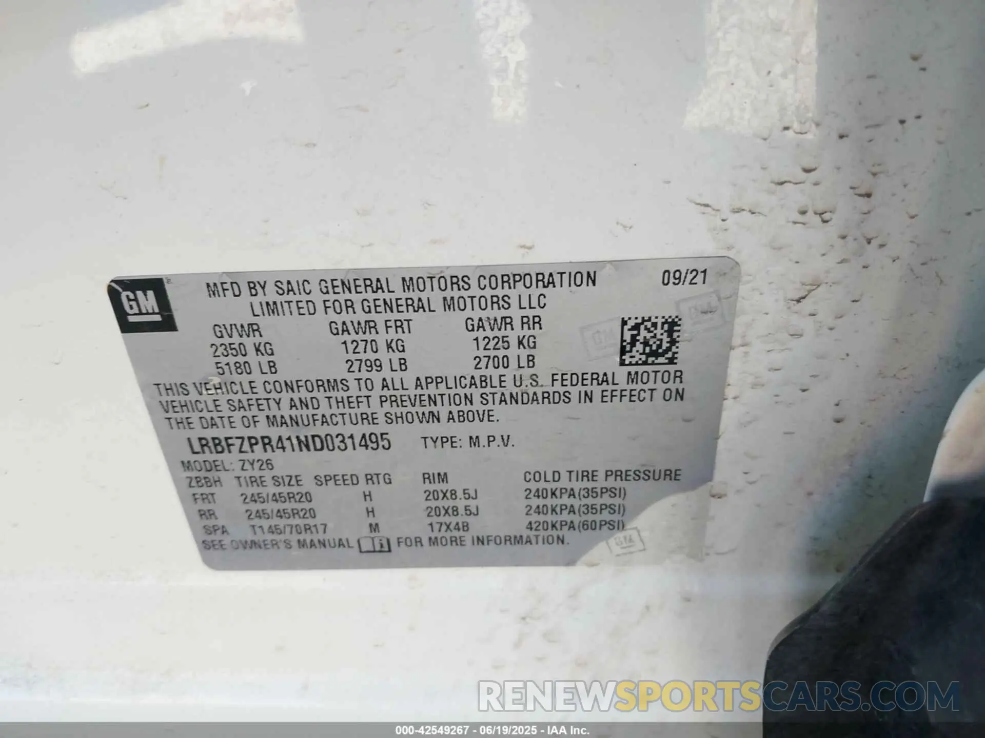 9 Photograph of a damaged car LRBFZPR41ND031495 BUICK ENVISION 2022