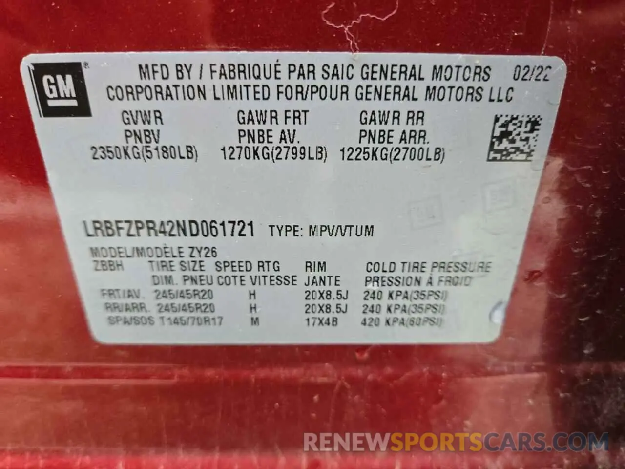 12 Photograph of a damaged car LRBFZPR42ND061721 BUICK ENVISION 2022