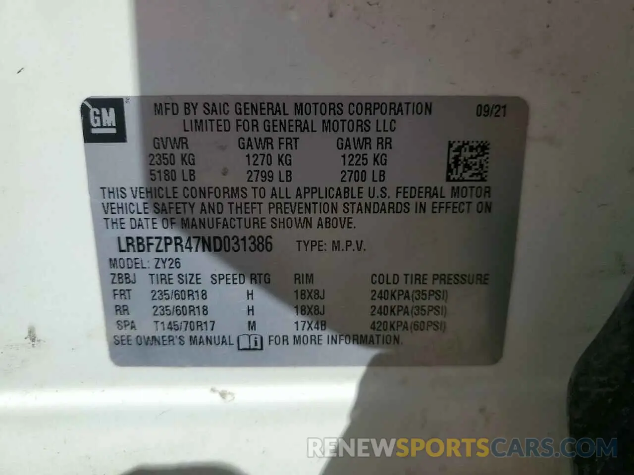 13 Photograph of a damaged car LRBFZPR47ND031386 BUICK ENVISION 2022