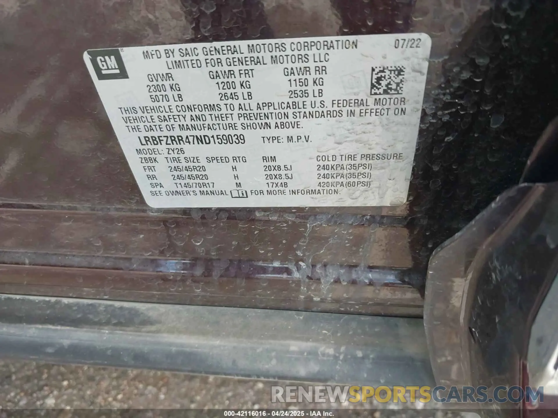9 Photograph of a damaged car LRBFZRR47ND159039 BUICK ENVISION 2022