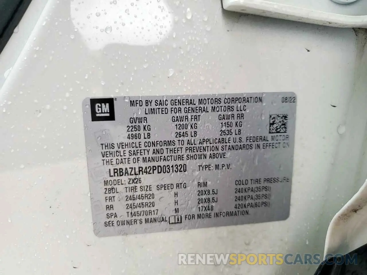13 Photograph of a damaged car LRBAZLR42PD031320 BUICK ENVISION 2023