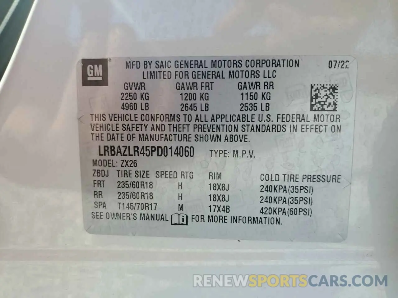 13 Photograph of a damaged car LRBAZLR45PD014060 BUICK ENVISION 2023
