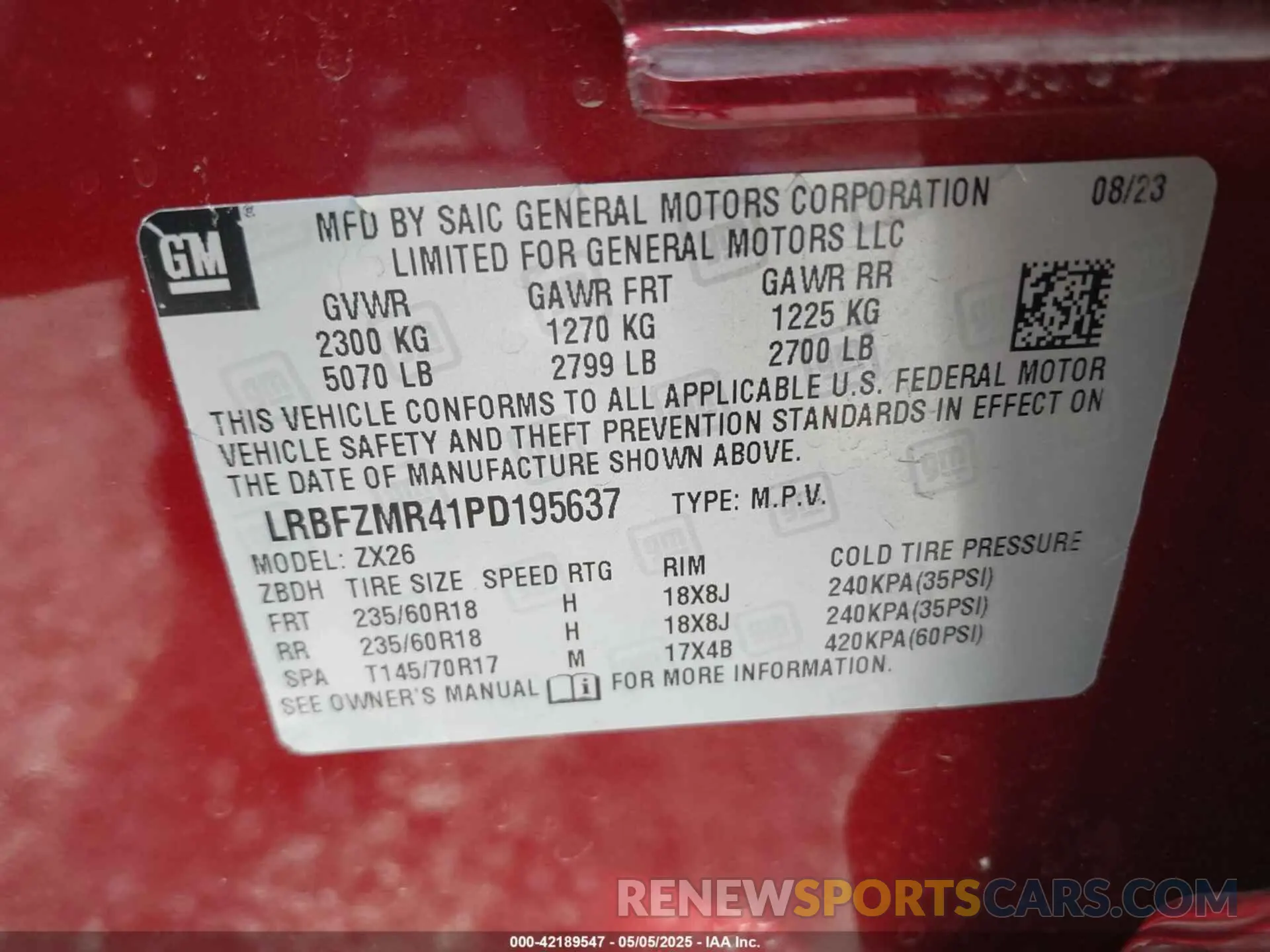 9 Photograph of a damaged car LRBFZMR41PD195637 BUICK ENVISION 2023