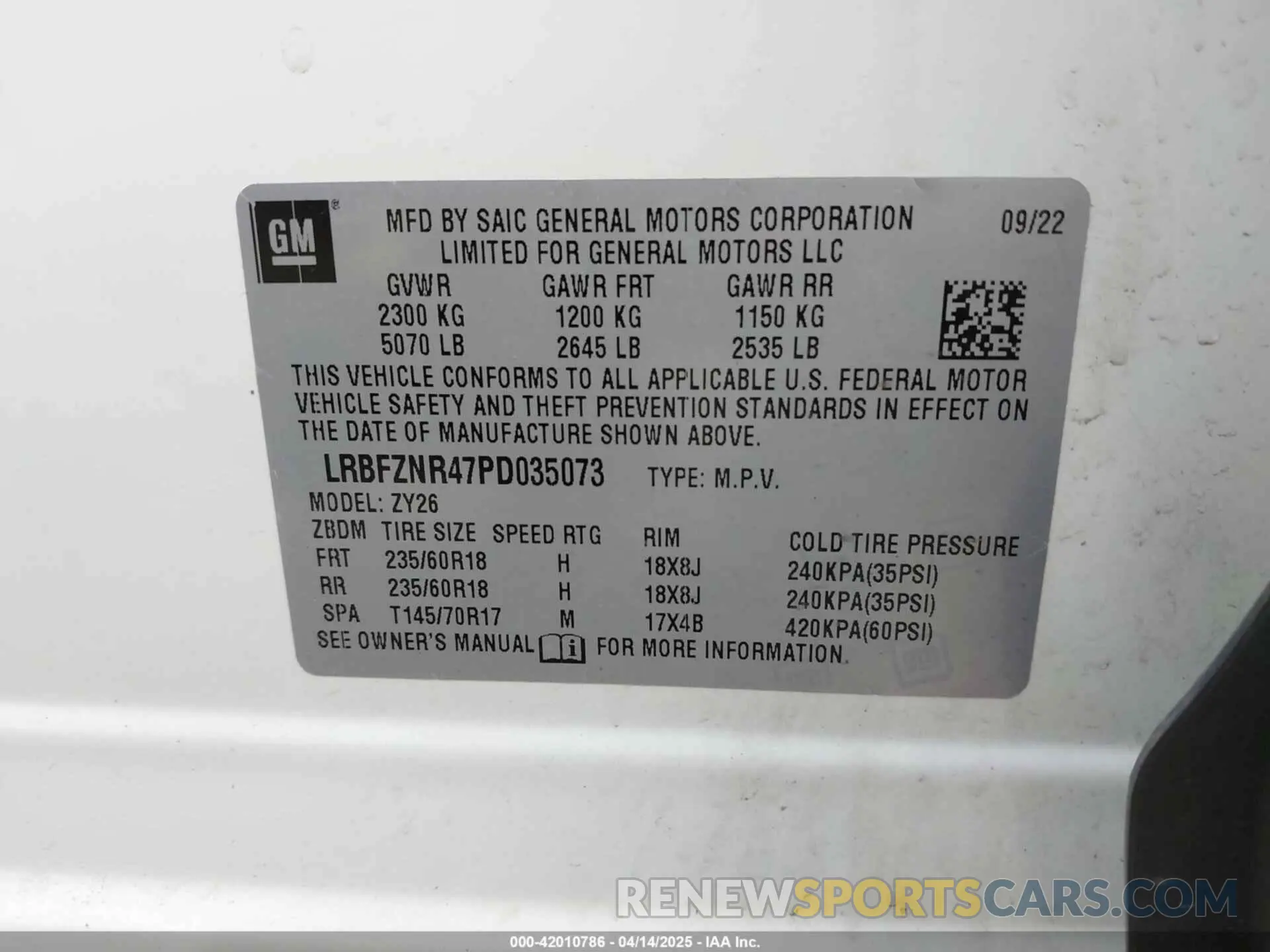 9 Photograph of a damaged car LRBFZNR47PD035073 BUICK ENVISION 2023