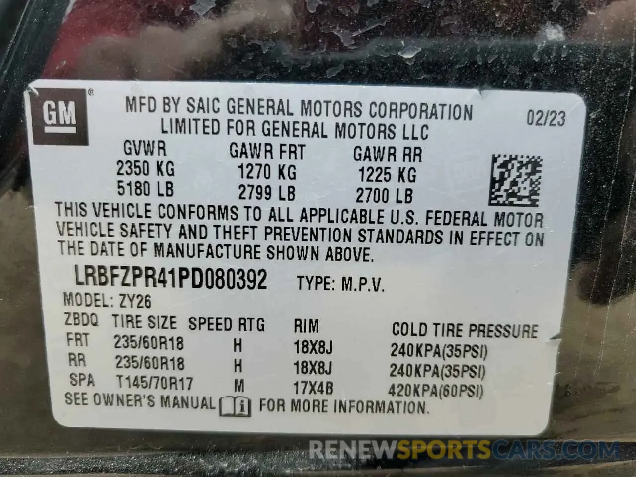 13 Photograph of a damaged car LRBFZPR41PD080392 BUICK ENVISION 2023
