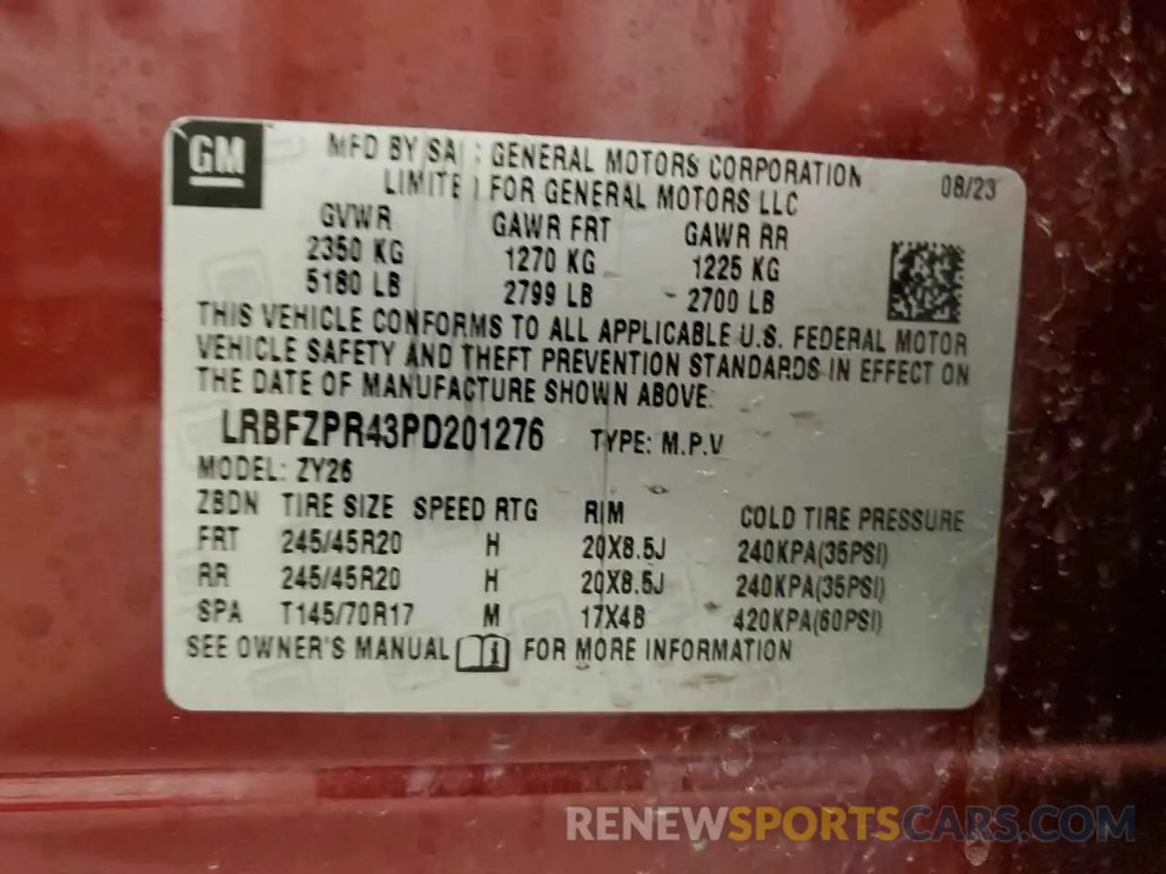 13 Photograph of a damaged car LRBFZPR43PD201276 BUICK ENVISION 2023